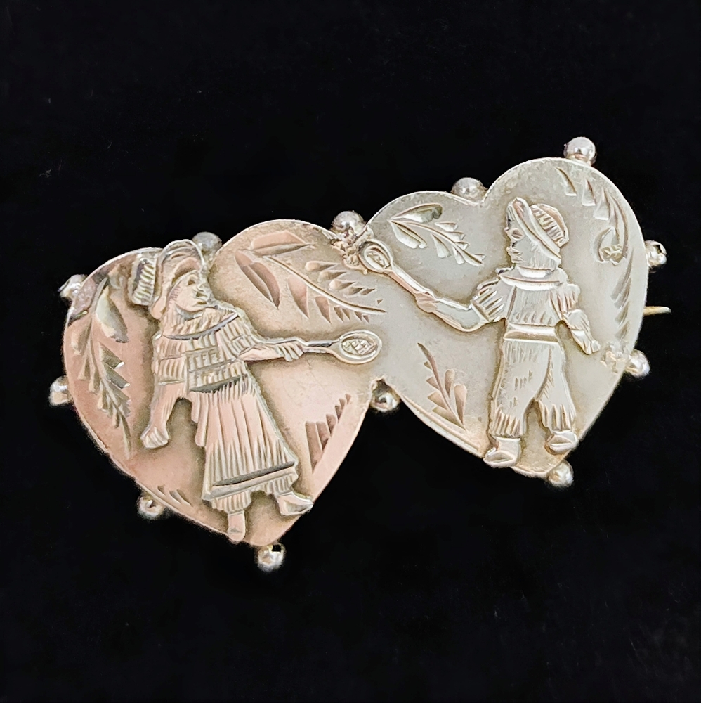 Antique Victorian Sterling Silver Etched Sweetheart Brooch Pin Hollis & Newman